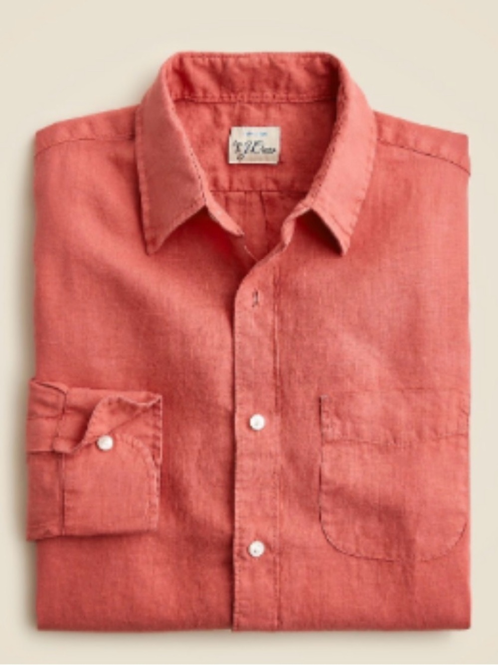 J. Crew Washed Linen Shirt with Point Collar in Seasoned Red